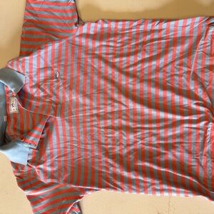 Southern Tide Coral and Blue Striped Polo